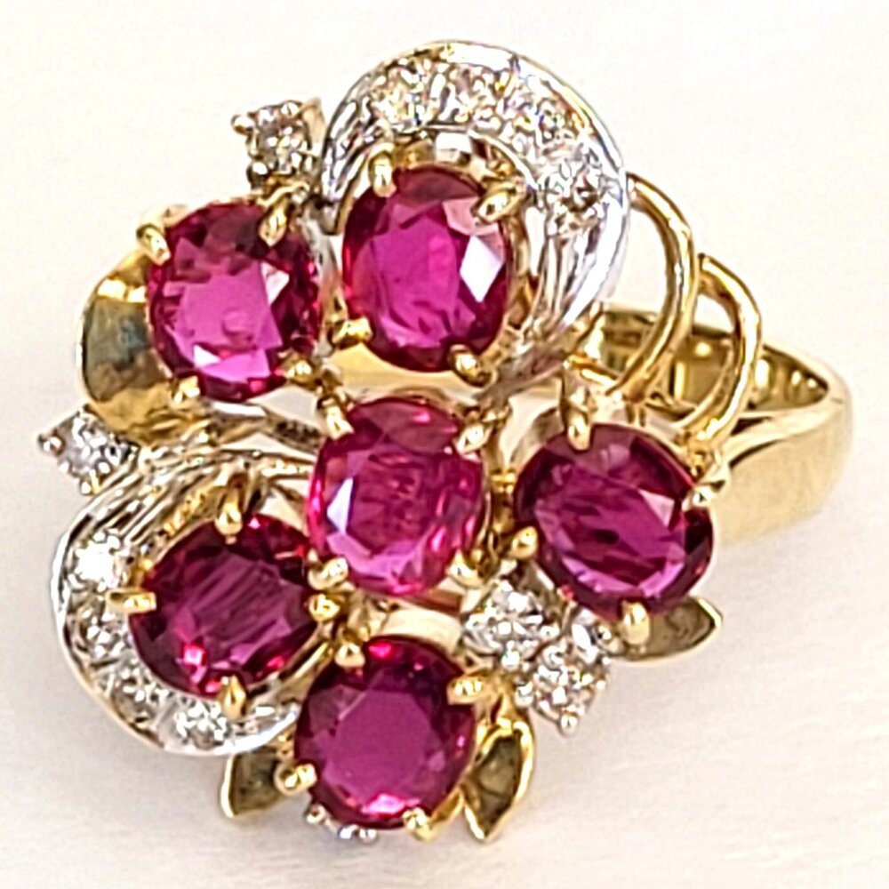 14K Yellow Gold 2.88 CTW Ruby & Diamond Floral Cocktail Ring
